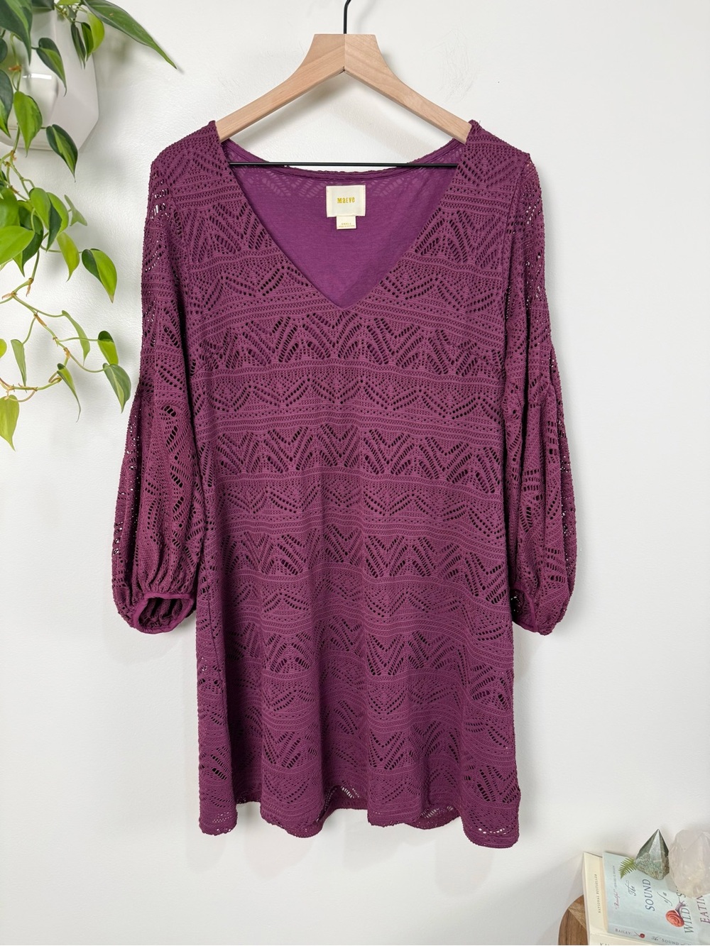 Maeve Anthropologie Crochet Dress Balloon Sleeve V-Neck Small Boho Whimsigoth